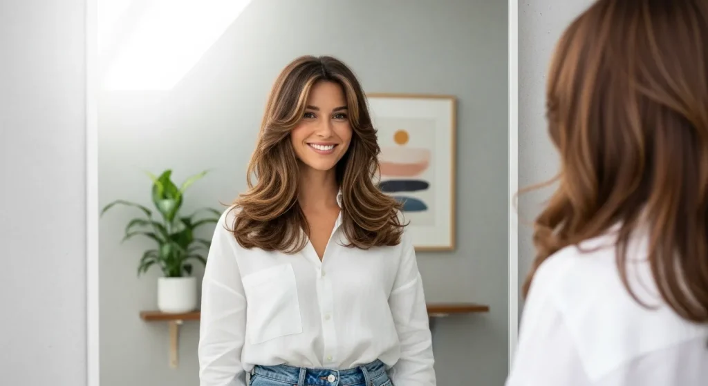 The Butterfly Haircut 2025: A Fresh Take on a Timeless Trend 2 Woman with a butterfly haircut showing layered, airy hairstyle.