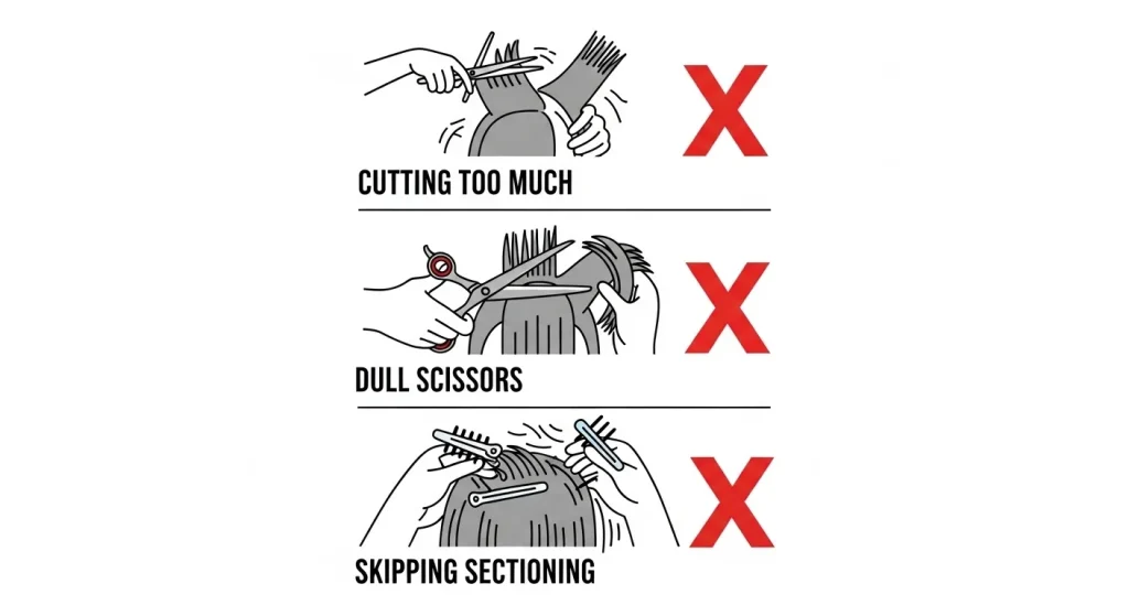Common mistakes to avoid when cutting your own hair.