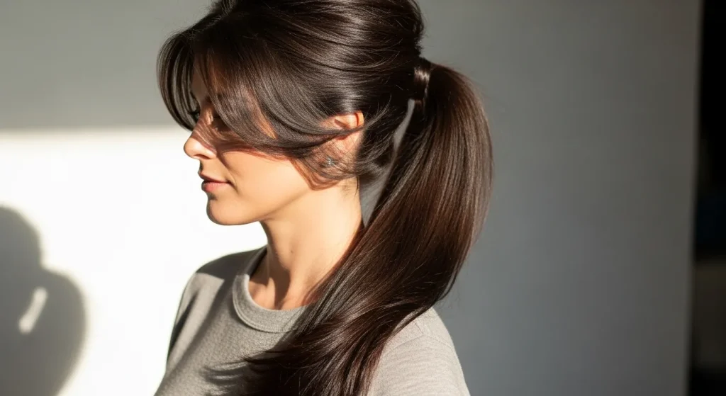 Sweetheart neckline with curls, braided half-up style, and voluminous waves.