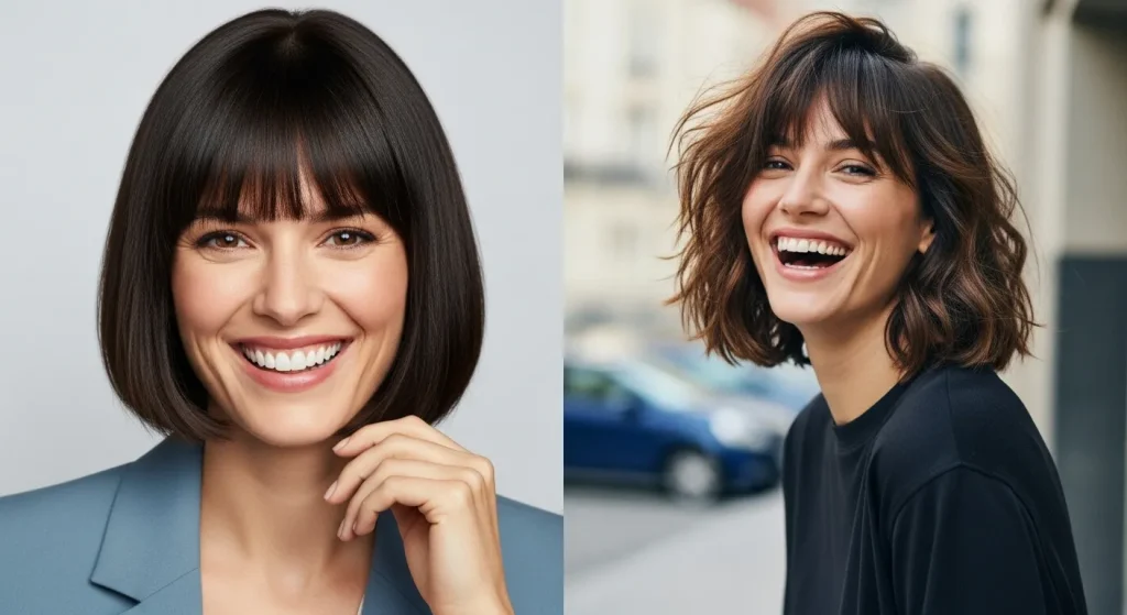 20+ Short Bob with Bangs Hairstyle with Guide 5 Versatile short bob with bangs hairstyle styled sleek and casual.