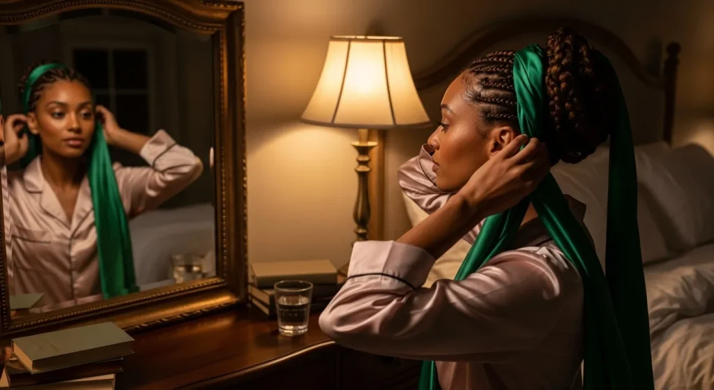 The Ultimate Guide to Braided Updo Hairstyles: Trends, Tips, and Tutorials 11 Protecting braided updo with silk scarf overnight.