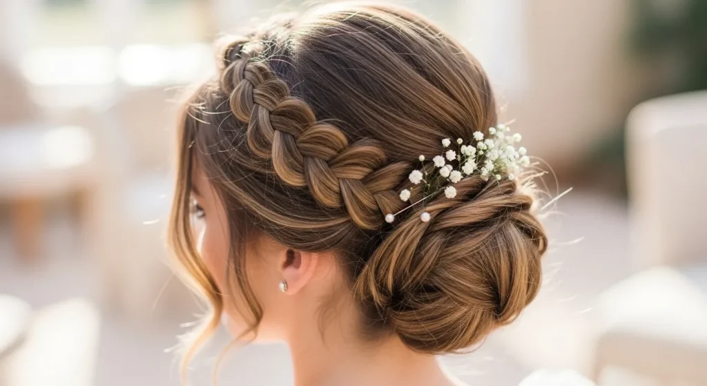 The Ultimate Guide to Braided Updo Hairstyles: Trends, Tips, and Tutorials 5 Classic French braid updo with loose face strands.