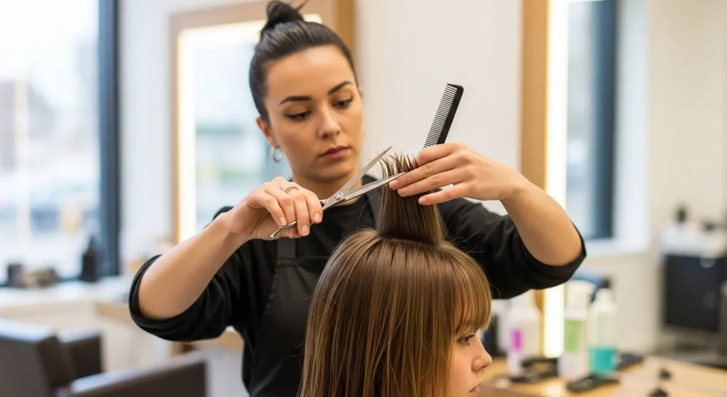 Cutting process of curtain bangs hairstyle.
