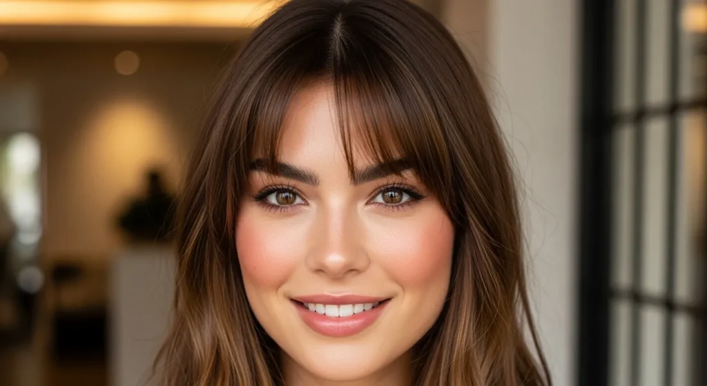 Curtain bangs for heart-shaped face.
