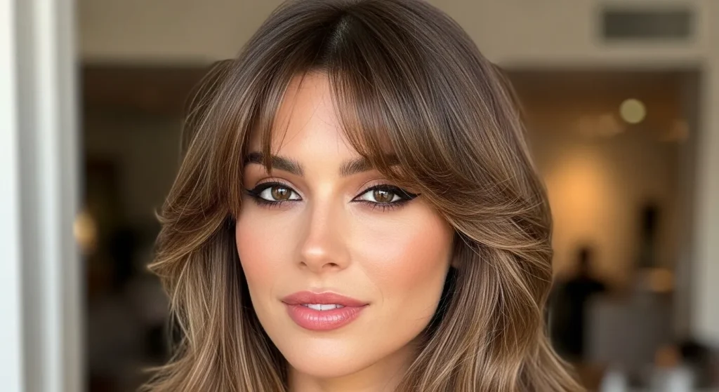 Curtain bangs that flatter a square face.