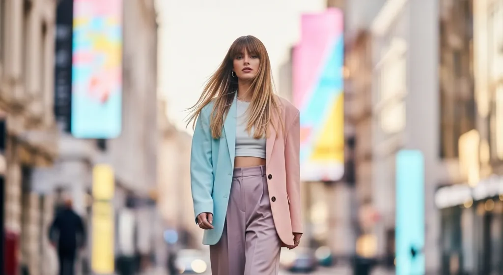 Best 24+ Curtain Fringe 2025 Hairstyle: Year’s Hottest Hair Trend 2 Trendy 2025 curtain fringe hairstyle in a chic street-style setting.