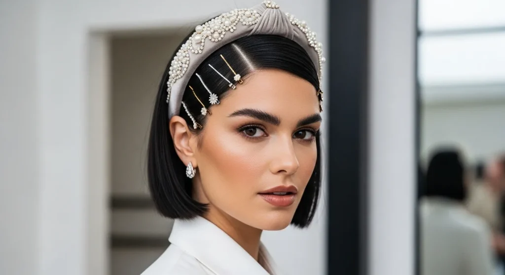 30+ Stunning Micro Bob Haircut Styles to Inspire Your 2025 Look 8 Accessorized Micro Bob Haircut with headband and clips.