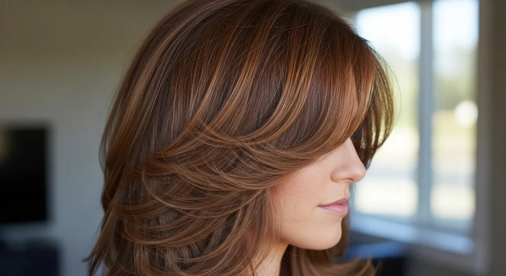 The Ultimate Guide to Face Framing Layers Hairstyles in 2025 7 Thick hair styled with layers to reduce heaviness and add flow.