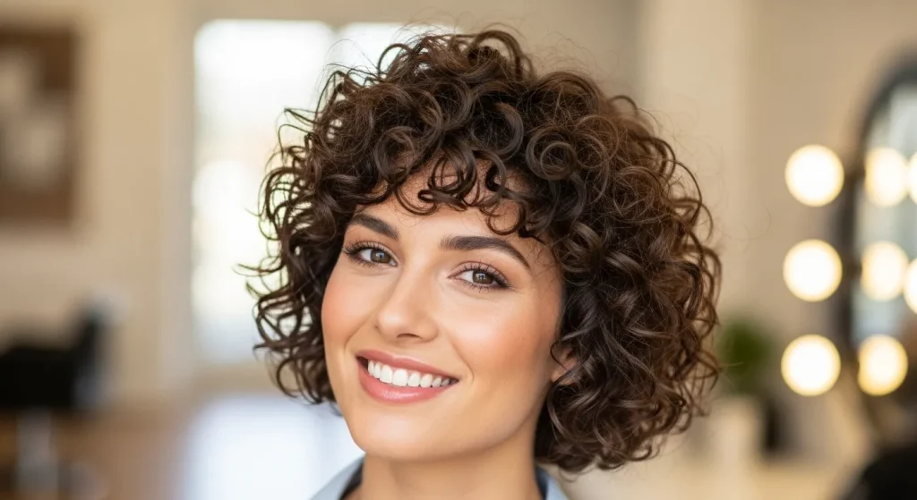 Curly bixie haircut 2025 highlighting natural curls with layered style.