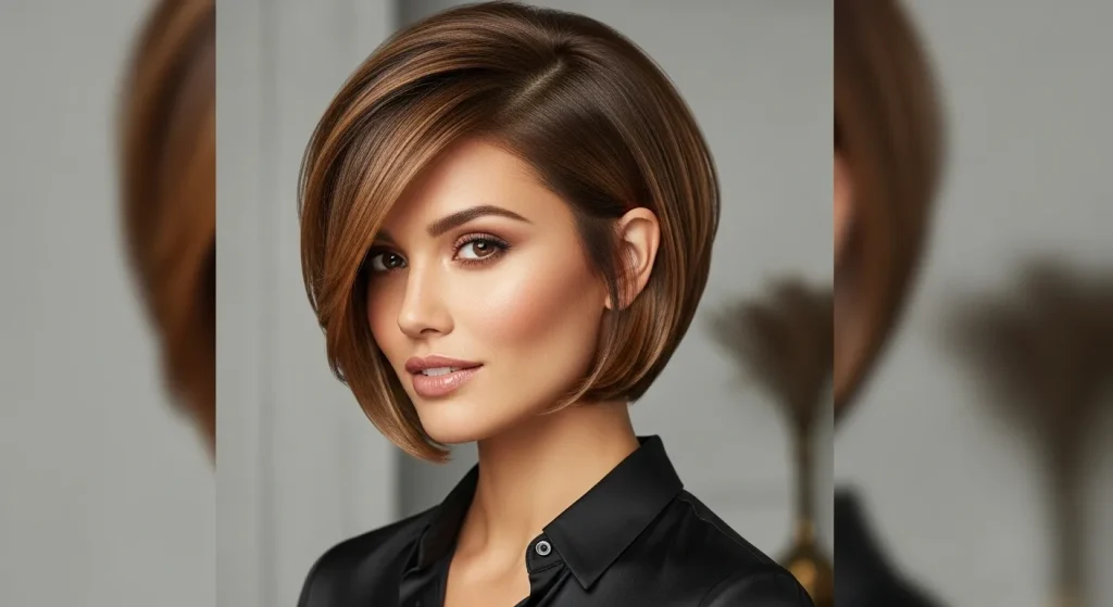 Long bixie haircut blending bob and pixie with sleek styling.