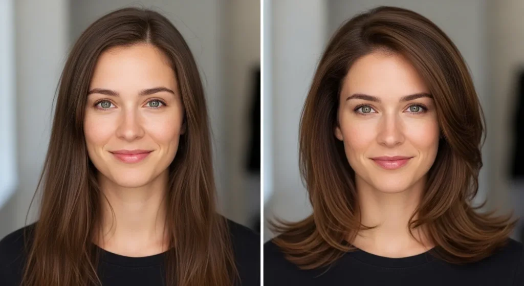 25+ Volumizing Hairstyles for Fine Hair You’ll Want to Try 4 Comparison showing impact of the right hairstyle on fine hair volume.