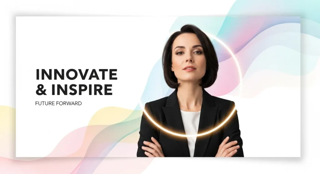 Hero banner showing a confident woman with a trendy jawline bob haircut in modern editorial style.