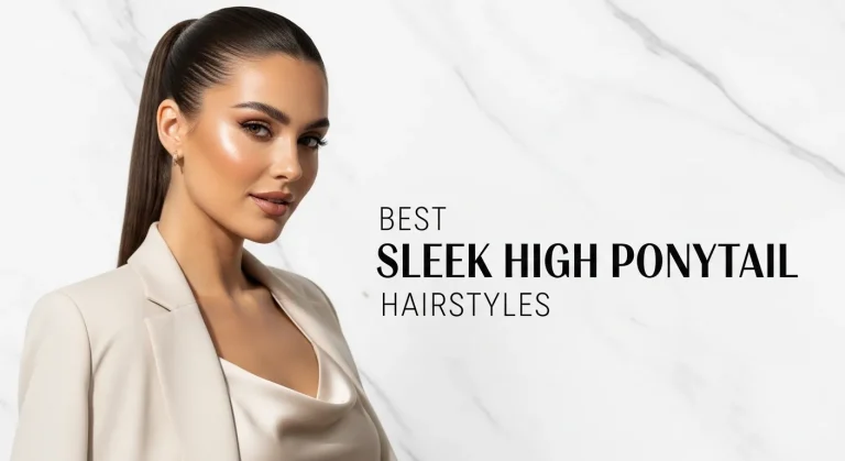 Woman with sleek high ponytail hairstyle, modern and elegant look."