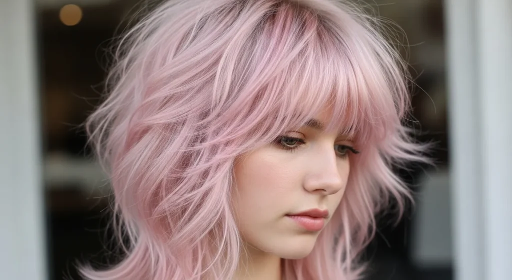 Wolf cut hairstyle 2025 with pastel highlights for bold look