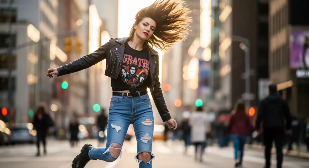 Confident woman with wolf cut hairstyle 2025 showing bold layered look”
