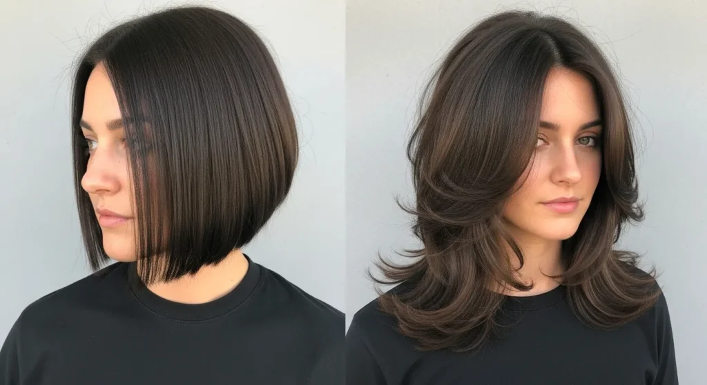 Best Blunt Haircut with Layers Styles Defining 2025 Trends 3 “Comparison of classic blunt cut vs blunt haircut with layers.”
