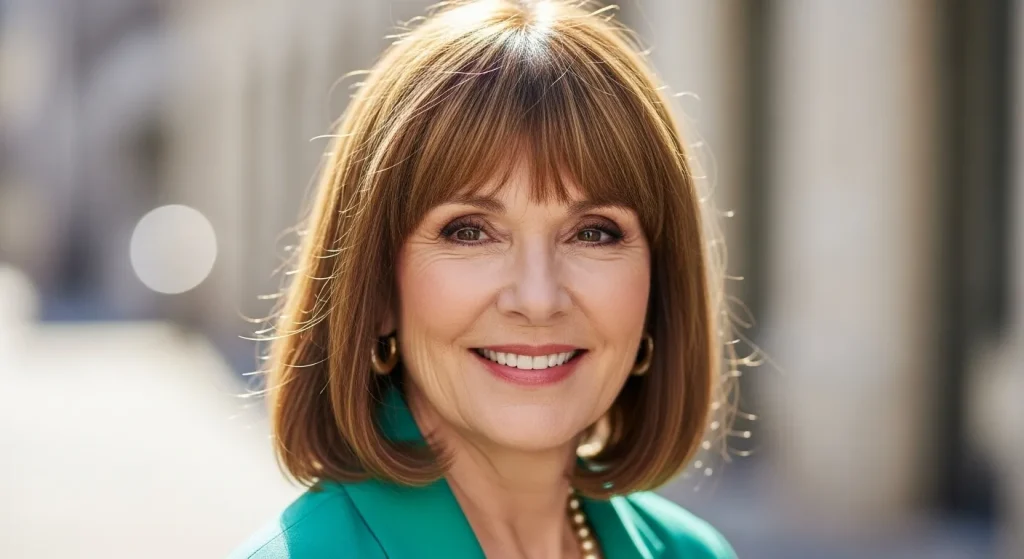 Best Blunt Haircut with Layers Styles Defining 2025 Trends 8 “Elegant woman over 50 with soft blunt haircut and layers.”