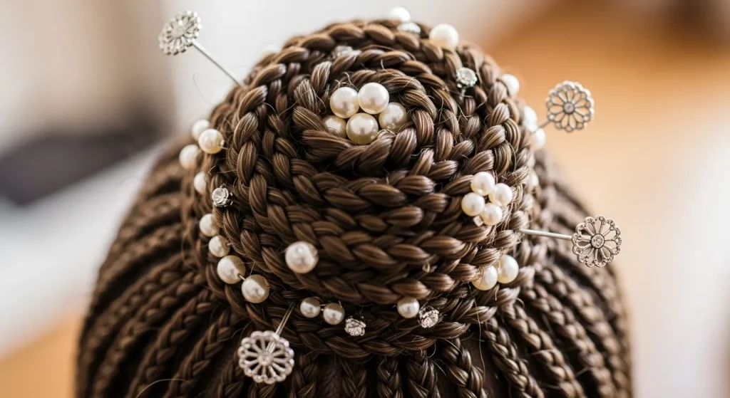 30+ Best Braided Wedding Updo Hairstyle for Modern & Classic Brides 6 Micro braided updo with pearls for a detailed, elegant bridal look.