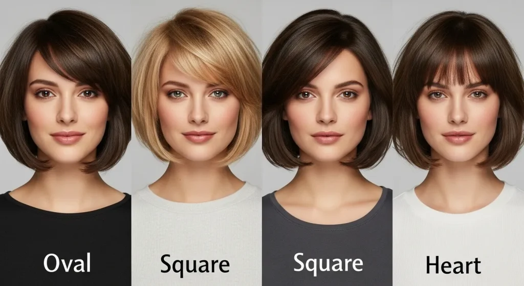 Top Choppy Layered Bob Haircut You Need to Try This Year 5 Different face shapes wearing choppy layered bob haircut variations.