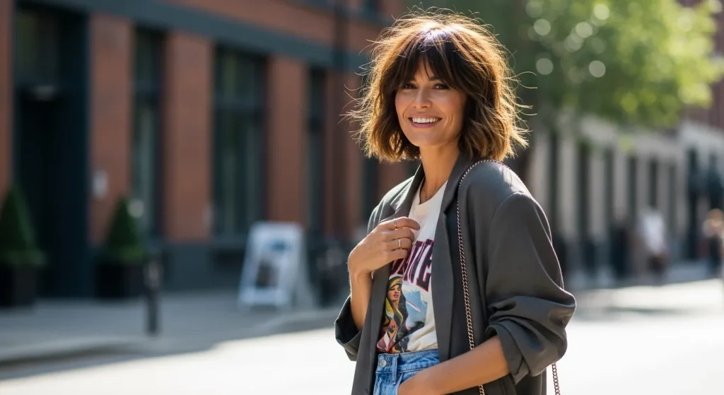 30+ Short Shaggy Bob Haircut Ideas That Elevate Your Look 10 “Woman smiling with short shaggy bob haircut 2025 in natural sunlight.”