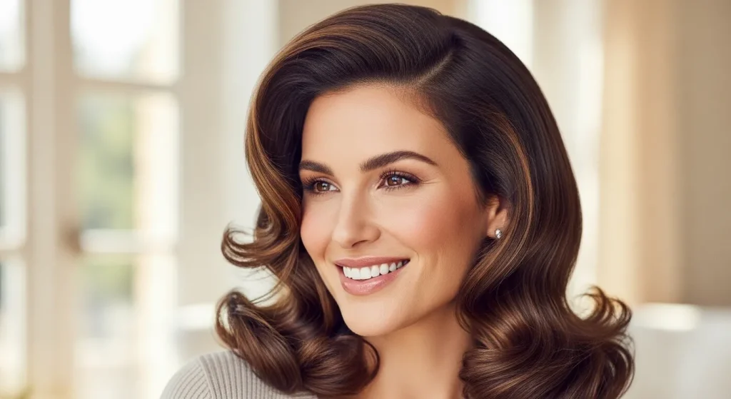 20+ Soft Blowout Waves Hairstyle Ideas for Effortless Glamour 9 “Confident woman with shiny, voluminous soft blowout waves hairstyle”
